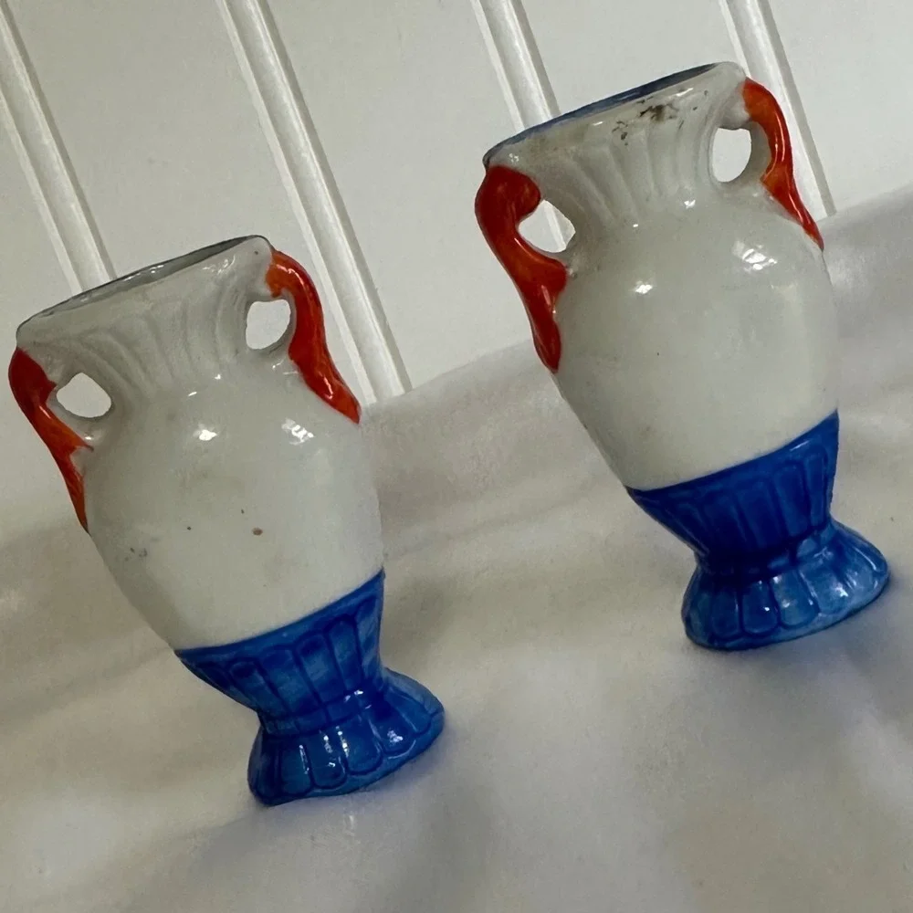 Unbranded Miniature Bud Vase Set Blue White‎ Excellent Hand Painted Rose Japan